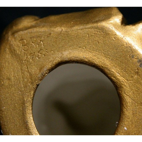 VTG Ceramic Elephant Holding Mouse Gold Colored Yoga Posing Figurine Statue 6" - Picture 10 of 10